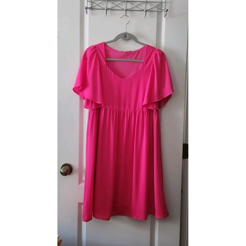Andree by Unit Women's Pink Babydoll Dress Short Sleeve summer Lined Chiffon S
